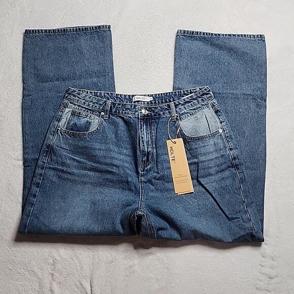 NWT HDLTE Women Wide Leg Jeans High Waist Baggy Jeans Loose Boyfriend Jean XL - Picture 4 of 8